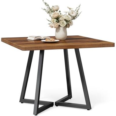 LITTLE TREE Kleiner Esstisch für 4 Personen, quadratischer Esstisch für kleine Räume, Esszimmertische, rustikaler brauner Holz-Küchentisch mit Metallbeinen, moderner Freizeit-Café-Tisch für Wohnung LITTLE TREE Kleiner Esstisch für 4 Personen, quadratischer Esstisch für kleine Räume, Esszimmertische, rustikaler brauner Holz-Küchentisch mit Metallbeinen, moderner Freizeit-Café-Tisch für Wohnung