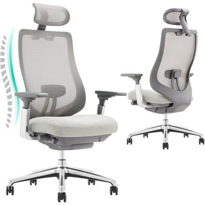 COLAMY XK Atlas Ergonomischer Bürostuhl, Netz-Chefsessel mit verstellbarem Kopfstütze, Computer Schreibtischstuhl Drehstuhl mit 4D-Armlehnen, Aluminium Basis/Schiebesitz/Neigungssperre, Hellgrau COLAMY XK Atlas Ergonomischer Bürostuhl, Netz-Chefsessel mit verstellbarem Kopfstütze, Computer Schreibtischstuhl Drehstuhl mit 4D-Armlehnen, Aluminium Basis/Schiebesitz/Neigungssperre, Hellgrau