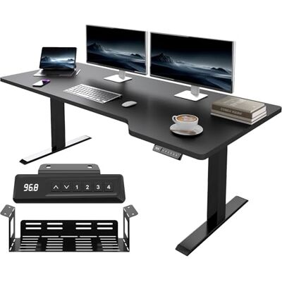 JUMMICO HöHenverstellbarer Schreibtisch 160x70 cm L-Form, Gaming Tisch Elektrisch Höhenverstellbar, Ergonomie Bürotisch mit 4-Memory-Funktion & Kabelmanagement, großer Monitorplatz Stehpult, Schwarz JUMMICO HöHenverstellbarer Schreibtisch 160x70 cm L-Form, Gaming Tisch Elektrisch Höhenverstellbar, Ergonomie Bürotisch mit 4-Memory-Funktion & Kabelmanagement, großer Monitorplatz Stehpult, Schwarz