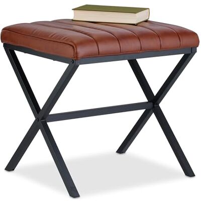 Relaxdays Sitzhocker, gepolstert, Kunstleder, Metall, Modernes Design, Fußablage HxBxT: 46 x 47 x 42 cm, schwarz/braun Relaxdays Sitzhocker, gepolstert, Kunstleder, Metall, Modernes Design, Fußablage HxBxT: 46 x 47 x 42 cm, schwarz/braun