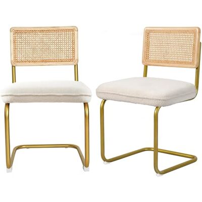 CangLong Esszimmerstühle 2er-Set Küchenstühle mit Rattanrückenlehne, Vlies-Polsterung Schwingstuhl für Esszimmer, Küche, Wohnzimmer, Creme CangLong Esszimmerstühle 2er-Set Küchenstühle mit Rattanrückenlehne, Vlies-Polsterung Schwingstuhl für Esszimmer, Küche, Wohnzimmer, Creme