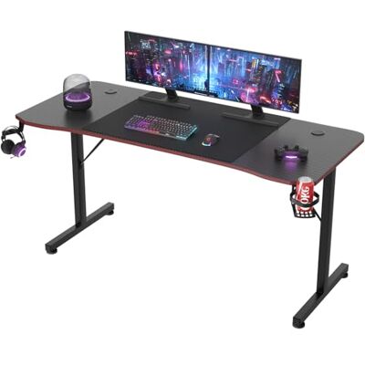 JUMMICO Gaming Tisch Groß, Gaming-Schreibtisch, Computertisch, Arbeitsplatz, Ergonomischer Gamer-Tisch mit Headsethaken, Getränkehalter, 160 x 60 cm, Schwarz. JUMMICO Gaming Tisch Groß, Gaming-Schreibtisch, Computertisch, Arbeitsplatz, Ergonomischer Gamer-Tisch mit Headsethaken, Getränkehalter, 160 x 60 cm, Schwarz.