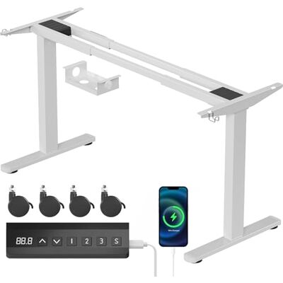 Homall Höhenverstellbarer Schreibtisch Elektrisch Gestell mit 2 Motoren, Elektrisch Schreibtisch bis 100KG, 2-Fach-Teleskop, Tischgestell mit Memory-Steuerung, Kollisionschutz Funktion (Weiß) Homall Höhenverstellbarer Schreibtisch Elektrisch Gestell mit 2 Motoren, Elektrisch Schreibtisch bis 100KG, 2-Fach-Teleskop, Tischgestell mit Memory-Steuerung, Kollisionschutz Funktion (Weiß)
