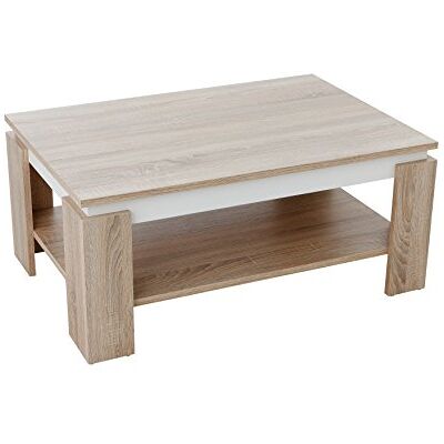 Hela Tische , Couchtisch Sofatisch Tim, Holzwerkstoff melaminbeschichtet, farbiger Tischkranz, Sonoma/Weiß, große Ablage, 90x60x41cm Hela Tische , Couchtisch Sofatisch Tim, Holzwerkstoff melaminbeschichtet, farbiger Tischkranz, Sonoma/Weiß, große Ablage, 90x60x41cm