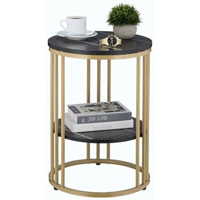 Relaxdays Beistelltisch Marmoroptik, 2 Ablagen, für Wohnzimmer, Metall & MDF, Sofatisch rund, HxD 56x40 cm, schwarz/gold Relaxdays Beistelltisch Marmoroptik, 2 Ablagen, für Wohnzimmer, Metall & MDF, Sofatisch rund, HxD 56x40 cm, schwarz/gold