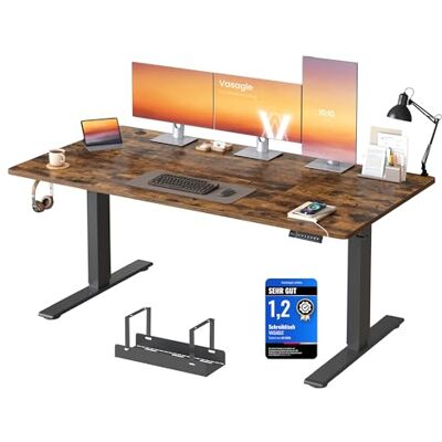 VASAGLE Höhenverstellbarer Schreibtisch, 160 x 80 cm, USB-C-Anschluss, Ablage für Steckdosenleiste, Stehtisch, Erinnerung bei langem Sitzen, 3 Speichertasten, für Büro, vintagebraun LSD146KD02 VASAGLE Höhenverstellbarer Schreibtisch, 160 x 80 cm, USB-C-Anschluss, Ablage für Steckdosenleiste, Stehtisch, Erinnerung bei langem Sitzen, 3 Speichertasten, für Büro, vintagebraun LSD146KD02