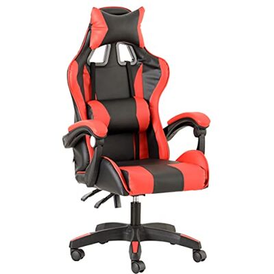 Baroni Home Gaming-Stuhl, ergonomischer Bürostuhl, gepolstert Gaming Sessel mit bequemer, Verstellbarer Rückenlehne, Gamer Chair mit Kopfstütze und Lendenwirbelstütze, Rot Baroni Home Gaming-Stuhl, ergonomischer Bürostuhl, gepolstert Gaming Sessel mit bequemer, Verstellbarer Rückenlehne, Gamer Chair mit Kopfstütze und Lendenwirbelstütze, Rot