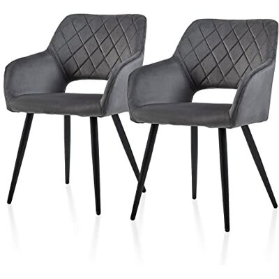 TUKAILAI Esszimmerstühle 2er Set aus Samt, Küchenstuhl Polsterstuhl mit Offener Rückenlehne,Armlehnen,Gepolstertem Sitz, Metallbeinen, Grau Stühle für Wohnzimmer,Esszimmer,Küche TUKAILAI Esszimmerstühle 2er Set aus Samt, Küchenstuhl Polsterstuhl mit Offener Rückenlehne,Armlehnen,Gepolstertem Sitz, Metallbeinen, Grau Stühle für Wohnzimmer,Esszimmer,Küche