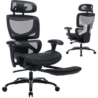 COLAMY Ergonomischer Premium-Bürostuhl mit ausziehbarer Fußstütze – Verstellbare Kopfstütze & 3D-Armlehnen, Lendenwirbelstütze und Atmungsaktives Mesh für Büro & Home Office, Schwarz COLAMY Ergonomischer Premium-Bürostuhl mit ausziehbarer Fußstütze – Verstellbare Kopfstütze & 3D-Armlehnen, Lendenwirbelstütze und Atmungsaktives Mesh für Büro & Home Office, Schwarz