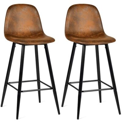 MEUBLE COSY Barhocker 2er Set Retro Barstuhl Vintage mit Rücklehne und Fußstütze aus Künstlich Wildleder Metallbeine für Bar Bistro Café Küche, Kunstleder, Braun MEUBLE COSY Barhocker 2er Set Retro Barstuhl Vintage mit Rücklehne und Fußstütze aus Künstlich Wildleder Metallbeine für Bar Bistro Café Küche, Kunstleder, Braun