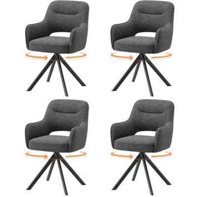 COLAMY Drehbare Esszimmerstühle 4er Set mit Armlehnen, Drehbare Polsterstühle für Küche & Esszimmer aus weichem Florstoff mit Metallgestell und Rückenlehne, für Esszimmer, Küche, Büro,Grau COLAMY Drehbare Esszimmerstühle 4er Set mit Armlehnen, Drehbare Polsterstühle für Küche & Esszimmer aus weichem Florstoff mit Metallgestell und Rückenlehne, für Esszimmer, Küche, Büro,Grau