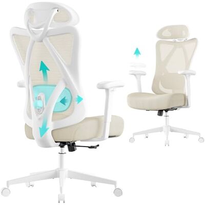 SONGMICS Bürostuhl ergonomisch, Schreibtischstuhl, Computerstuhl, Netzstuhl, verstellbares Lenden- und Kopfkissen, bis 150 kg belastbar, höhenverstellbar, cappuccinobeige OBN063LH01 SONGMICS Bürostuhl ergonomisch, Schreibtischstuhl, Computerstuhl, Netzstuhl, verstellbares Lenden- und Kopfkissen, bis 150 kg belastbar, höhenverstellbar, cappuccinobeige OBN063LH01