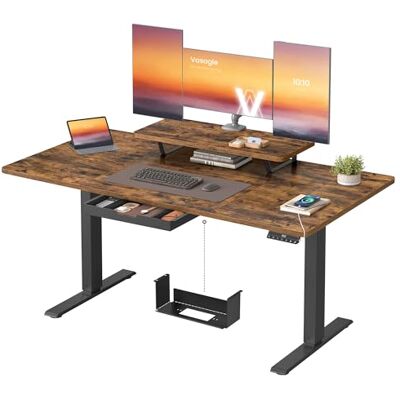 VASAGLE Höhenverstellbarer Schreibtisch, 140 x 70 cm, flexibel montierbarer Monitorständer, Schublade, USB-C-Anschluss, Erinnerung bei langem Sitzen, für Büro, vintagebraun LSD154KD01 VASAGLE Höhenverstellbarer Schreibtisch, 140 x 70 cm, flexibel montierbarer Monitorständer, Schublade, USB-C-Anschluss, Erinnerung bei langem Sitzen, für Büro, vintagebraun LSD154KD01
