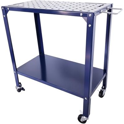 Relaxdays Schweißtisch mit Rollen, Werkbank Lochplatte, HBT: 91,5x88x46 cm, Werkstatt, Arbeitstisch mobil, Stahl, blau Relaxdays Schweißtisch mit Rollen, Werkbank Lochplatte, HBT: 91,5x88x46 cm, Werkstatt, Arbeitstisch mobil, Stahl, blau