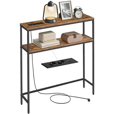 VASAGLE Konsolentisch, schmaler Sofatisch mit 2 Ablagen, 20 x 80 x 80 cm, Flurtisch mit Ladestation, für Wohnzimmer, Flur, Eingangsbereich, vintagebraun-tintenschwarz LNT135KD01 VASAGLE Konsolentisch, schmaler Sofatisch mit 2 Ablagen, 20 x 80 x 80 cm, Flurtisch mit Ladestation, für Wohnzimmer, Flur, Eingangsbereich, vintagebraun-tintenschwarz LNT135KD01