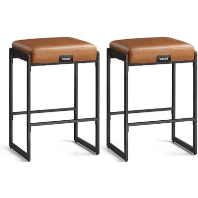 VASAGLE EKHO Kollektion Barhocker 2er Set, Barstuhl, Küchenstuhl, Kunstleder mit Nähten, Mid-Century-Modern-Stil, 66 cm hoch, Hausbar, Esszimmer, einfacher Aufbau, karamellbraun LBC086K01 VASAGLE EKHO Kollektion Barhocker 2er Set, Barstuhl, Küchenstuhl, Kunstleder mit Nähten, Mid-Century-Modern-Stil, 66 cm hoch, Hausbar, Esszimmer, einfacher Aufbau, karamellbraun LBC086K01