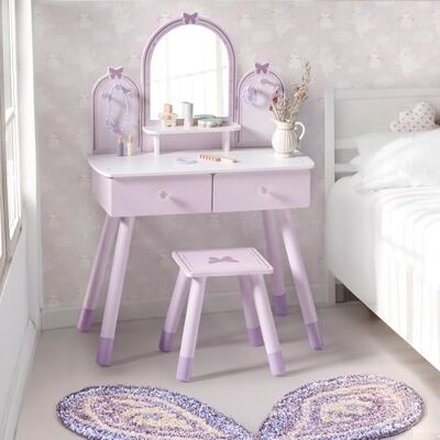 ROBUD Kinder Schminktisch mit Hocker, Holz Frisiertisch Spielset mit Spiegel, Schmuckhaken, Schubladen & Zubehör ROBUD Kinder Schminktisch mit Hocker, Holz Frisiertisch Spielset mit Spiegel, Schmuckhaken, Schubladen & Zubehör