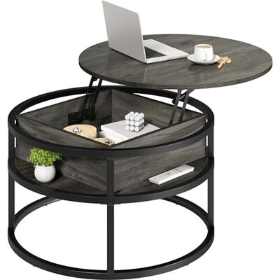 YITAHOME Couchtisch Rund mit Hebeplatte, Wohnzimmertisch mit verstecktem Ablagefach, Beistelltisch Rund mit Stauraum für Home Office, Runder Mitteltische Wohnzimmer YITAHOME Couchtisch Rund mit Hebeplatte, Wohnzimmertisch mit verstecktem Ablagefach, Beistelltisch Rund mit Stauraum für Home Office, Runder Mitteltische Wohnzimmer