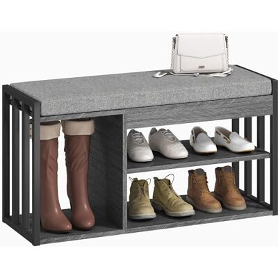 HOMCOM Schuhbank Gepolsterte Sitzfläche 3 Fächer 86 x 30 x 45,4 cm Grau HOMCOM Schuhbank Gepolsterte Sitzfläche 3 Fächer 86 x 30 x 45,4 cm Grau