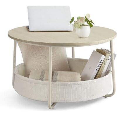 VASAGLE LILEA Kollektion Couchtisch rund, Tisch mit Stauraum, Beistelltisch, Wohnzimmertisch mit Korb aus Stoff, modern, Metallrahmen, naturbeige-cremeweiß LCT244K01 VASAGLE LILEA Kollektion Couchtisch rund, Tisch mit Stauraum, Beistelltisch, Wohnzimmertisch mit Korb aus Stoff, modern, Metallrahmen, naturbeige-cremeweiß LCT244K01