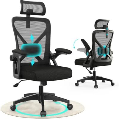 YONISEE Bürostuhl, ergonomischer Schreibtischstuhl mit gepolsterter Lendenwirbelstütze und hochklappbaren Armlehnen – Computerstuhl mit hoher Rückenlehne, verstellbarer Kopfstütze und bequemem Sitzkissen zum YONISEE Bürostuhl, ergonomischer Schreibtischstuhl mit gepolsterter Lendenwirbelstütze und hochklappbaren Armlehnen – Computerstuhl mit hoher Rückenlehne, verstellbarer Kopfstütze und bequemem Sitzkissen zum