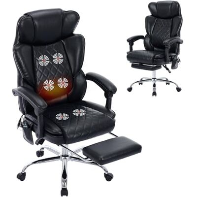 COLAMY Schreibtischstuhl mit Massagefunktion, Bürostuhl Ergonomisch mit Heizfunktion, Chefsessel mit Fußstütze, 360° Drehstuhl, 94-125° Verstellbarer Rückenlehne, für Office, Schwarz COLAMY Schreibtischstuhl mit Massagefunktion, Bürostuhl Ergonomisch mit Heizfunktion, Chefsessel mit Fußstütze, 360° Drehstuhl, 94-125° Verstellbarer Rückenlehne, für Office, Schwarz