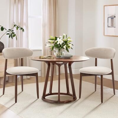 COLAMY Küchenstuhl Esszimmerstühle 2er Set, Moderne Polsterstuhl Essstühle mit Fester Rückenlehne, Stoff Esszimmerstühl mit Holzbein für Esszimmer, Küche, Restaurant, Beige COLAMY Küchenstuhl Esszimmerstühle 2er Set, Moderne Polsterstuhl Essstühle mit Fester Rückenlehne, Stoff Esszimmerstühl mit Holzbein für Esszimmer, Küche, Restaurant, Beige