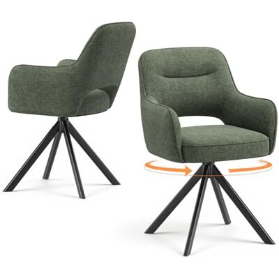 COLAMY Drehbare Esszimmerstühle 2er Set mit Armlehnen, Drehbare Polsterstühle für Küche & Esszimmer aus weichem Florstoff mit Metallgestell und Rückenlehne, für Esszimmer, Küche, Büro,Grün COLAMY Drehbare Esszimmerstühle 2er Set mit Armlehnen, Drehbare Polsterstühle für Küche & Esszimmer aus weichem Florstoff mit Metallgestell und Rückenlehne, für Esszimmer, Küche, Büro,Grün