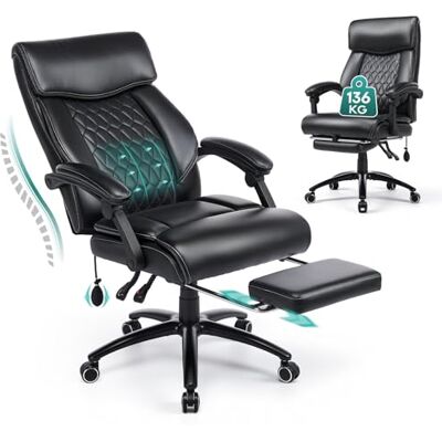 COLAMY Chefsessel Ergonomisch mit Fußstütze, Aufblasbarer Lendenstütze, 117° Kippfunktion, Gepolsterte Klapparme, PU Leder Bürostuhl für Homeoffice & Büro, Schwarz COLAMY Chefsessel Ergonomisch mit Fußstütze, Aufblasbarer Lendenstütze, 117° Kippfunktion, Gepolsterte Klapparme, PU Leder Bürostuhl für Homeoffice & Büro, Schwarz