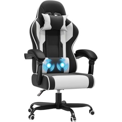 JUMMICO Gaming Stuhl mit Massagefunktion & 135° Rückenlehne, Ergonomischer Bürostuhl für Gaming und Homeoffice, Gaming Bürostuhl Belastbar bis 150 kg, Weiß JUMMICO Gaming Stuhl mit Massagefunktion & 135° Rückenlehne, Ergonomischer Bürostuhl für Gaming und Homeoffice, Gaming Bürostuhl Belastbar bis 150 kg, Weiß