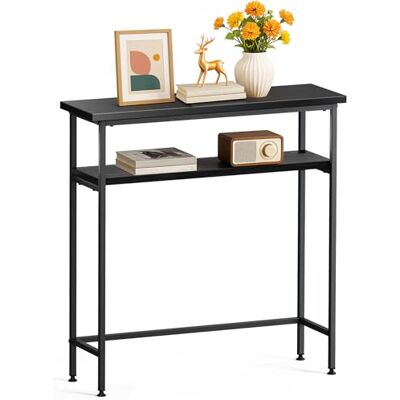VOUNOT Konsolentisch Schmal mit 2 Ablagen, Flurtisch aus Metall und MDF, Moderner Beistelltisch Sofatisch Ausstellungstisch für Flur, Wohnzimmer, Schlafzimmer, 80×24×80 cm, Schwarz VOUNOT Konsolentisch Schmal mit 2 Ablagen, Flurtisch aus Metall und MDF, Moderner Beistelltisch Sofatisch Ausstellungstisch für Flur, Wohnzimmer, Schlafzimmer, 80×24×80 cm, Schwarz