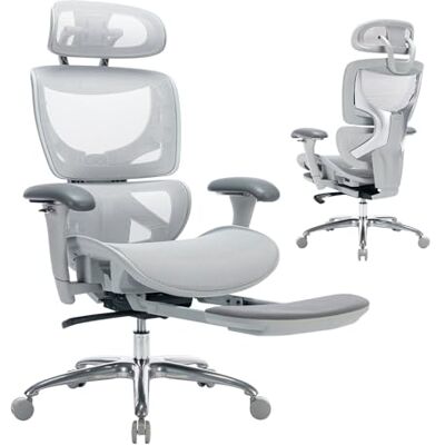 COLAMY Ergonomischer Premium-Bürostuhl mit ausziehbarer Fußstütze – Verstellbare Kopfstütze & 3D-Armlehnen, Lendenwirbelstütze und Atmungsaktives Mesh für Büro & Home Office, Grau COLAMY Ergonomischer Premium-Bürostuhl mit ausziehbarer Fußstütze – Verstellbare Kopfstütze & 3D-Armlehnen, Lendenwirbelstütze und Atmungsaktives Mesh für Büro & Home Office, Grau
