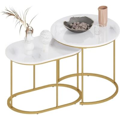SogesHome Satztische fürs Wohnzimmer 2er Set Couchtisch Beistelltisch Sets Wohnzimmertisch Nachttisch Satztisch Pflanztisch mit Metallgestell, einfacher Aufbau SogesHome Satztische fürs Wohnzimmer 2er Set Couchtisch Beistelltisch Sets Wohnzimmertisch Nachttisch Satztisch Pflanztisch mit Metallgestell, einfacher Aufbau