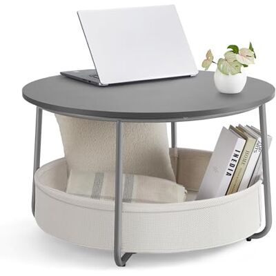VASAGLE LILEA Kollektion Couchtisch rund, Tisch mit Stauraum, Beistelltisch, Wohnzimmertisch mit Korb aus Stoff, modern, Metallrahmen, zementgrau-cremeweiß LCT244G01 VASAGLE LILEA Kollektion Couchtisch rund, Tisch mit Stauraum, Beistelltisch, Wohnzimmertisch mit Korb aus Stoff, modern, Metallrahmen, zementgrau-cremeweiß LCT244G01