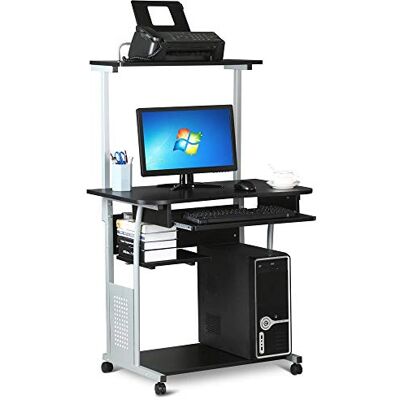 Yaheetech Schreibtisch Klein 80 cm breit, Vintage Computertisch im Industrie-Design mit Rollen & Regal, PC-Tisch mit Tastaturfach aus Holz und Metall, Schwarz Yaheetech Schreibtisch Klein 80 cm breit, Vintage Computertisch im Industrie-Design mit Rollen & Regal, PC-Tisch mit Tastaturfach aus Holz und Metall, Schwarz