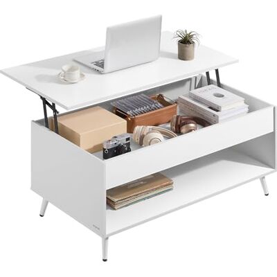 VASAGLE Couchtisch, höhenverstellbarer Wohnzimmertisch, Kaffeetisch, Gaszylinder, verstecktes Fach, offenes Fach, für Wohnzimmer, Homeoffice, schneeweiß-mattweiß LCT267WE01 VASAGLE Couchtisch, höhenverstellbarer Wohnzimmertisch, Kaffeetisch, Gaszylinder, verstecktes Fach, offenes Fach, für Wohnzimmer, Homeoffice, schneeweiß-mattweiß LCT267WE01