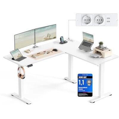 VASAGLE Höhenverstellbarer Schreibtisch elektrisch, L-förmiger Eckschreibtisch, 140 x 160 cm, mit Ladestation, Memory-Funktion mit 2 Höhen, für Homeoffice, wolkenweiß-mattweiß LSD264W01 VASAGLE Höhenverstellbarer Schreibtisch elektrisch, L-förmiger Eckschreibtisch, 140 x 160 cm, mit Ladestation, Memory-Funktion mit 2 Höhen, für Homeoffice, wolkenweiß-mattweiß LSD264W01