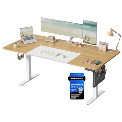 SONGMICS Höhenverstellbarer Schreibtisch elektrisch, 180 x 80 cm Schreibtisch höhenverstellbar elektrisch, USB-C-Anschluss, Memory-Funktion mit 4 Höhen, natureichenfarben-mattweiß LSD028YD02 SONGMICS Höhenverstellbarer Schreibtisch elektrisch, 180 x 80 cm Schreibtisch höhenverstellbar elektrisch, USB-C-Anschluss, Memory-Funktion mit 4 Höhen, natureichenfarben-mattweiß LSD028YD02