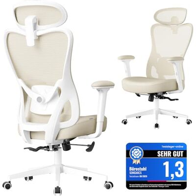 SONGMICS Bürostuhl ergonomisch, Schreibtischstuhl, Computerstuhl, verstellbare Lenden- und Kopfstütze, bis 150 kg belastbar, höhenverstellbar, sandbeige OBN066LF01 SONGMICS Bürostuhl ergonomisch, Schreibtischstuhl, Computerstuhl, verstellbare Lenden- und Kopfstütze, bis 150 kg belastbar, höhenverstellbar, sandbeige OBN066LF01