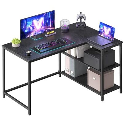 VASAGLE Eckschreibtisch in L-Form, Computertisch mit Stauraum, Bürotisch, höhenverstellbare Ablage, für Homeoffice, 110 x 80 cm, ebenholzschwarz LWD135BE01 VASAGLE Eckschreibtisch in L-Form, Computertisch mit Stauraum, Bürotisch, höhenverstellbare Ablage, für Homeoffice, 110 x 80 cm, ebenholzschwarz LWD135BE01