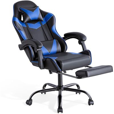 Sweetcrispy Gaming Stuhl, Gaming Chair mit Fußstütze Kopfstütze Lendenwirbelstütze, Ergonomischer PC Stuhl, Höhenverstellbarer Bürostuhl Computerstuhl, Drehbarer Schreibtischstuhl, Modernes Blau Sweetcrispy Gaming Stuhl, Gaming Chair mit Fußstütze Kopfstütze Lendenwirbelstütze, Ergonomischer PC Stuhl, Höhenverstellbarer Bürostuhl Computerstuhl, Drehbarer Schreibtischstuhl, Modernes Blau