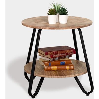 MEUBLE COSY Beistelltische Couchtisch Rund Nachttisch Wohnzimmertisch Sofatisch mit Ablageboden für Wohnzimmer Schlafzimmer, Industrie Design, Metallgestell, Eiche, Holz, 46x46x45cm MEUBLE COSY Beistelltische Couchtisch Rund Nachttisch Wohnzimmertisch Sofatisch mit Ablageboden für Wohnzimmer Schlafzimmer, Industrie Design, Metallgestell, Eiche, Holz, 46x46x45cm
