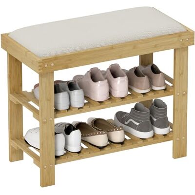 HOMCOM Schuhbank mit Sitzfläche Bambus mit Stauraum 60 x 29 x 49 cm Creme HOMCOM Schuhbank mit Sitzfläche Bambus mit Stauraum 60 x 29 x 49 cm Creme