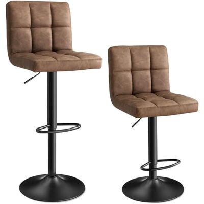 SONGMICS Barhocker 2er Set, höhenverstellbare Barstühle mit PU-Bezug, 360° Drehstuhl, Küchenstühle mit Rückenlehne und Fußstütze, Esszimmer, Tresen, Stahl, walnussbraun LJB064K02 SONGMICS Barhocker 2er Set, höhenverstellbare Barstühle mit PU-Bezug, 360° Drehstuhl, Küchenstühle mit Rückenlehne und Fußstütze, Esszimmer, Tresen, Stahl, walnussbraun LJB064K02