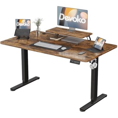 Devoko 160×70cm Elektrisch Höhenverstellbarer Schreibtisch mit Monitorständer, Computer-Schreibtisch, mit 2 Höhen-Speicherfunktionen, Vintagebraun Devoko 160×70cm Elektrisch Höhenverstellbarer Schreibtisch mit Monitorständer, Computer-Schreibtisch, mit 2 Höhen-Speicherfunktionen, Vintagebraun