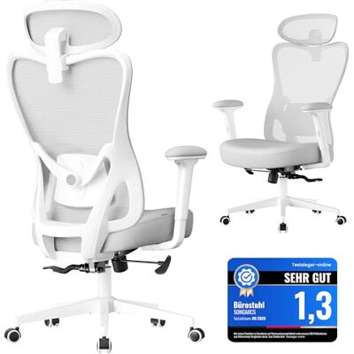 SONGMICS Bürostuhl ergonomisch, Schreibtischstuhl, Computerstuhl, verstellbare Lenden- und Kopfstütze, bis 150 kg belastbar, höhenverstellbar, Taubengrau OBN066GD01 SONGMICS Bürostuhl ergonomisch, Schreibtischstuhl, Computerstuhl, verstellbare Lenden- und Kopfstütze, bis 150 kg belastbar, höhenverstellbar, Taubengrau OBN066GD01