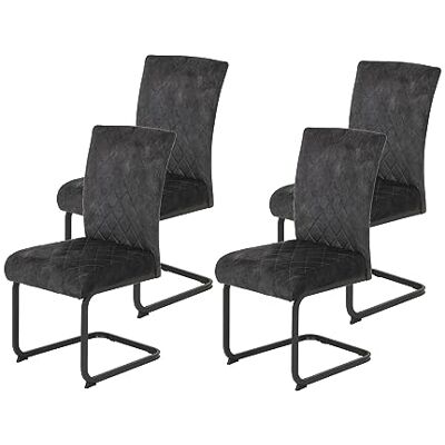 Hela Tische , 4er Set Esszimmerstuhl Rachel, Schwingstuhl, Microfaser Samt Anthrazit, Vierkantgestell Grau, Komfortsitz Federkorb, 140kg belastbar Hela Tische , 4er Set Esszimmerstuhl Rachel, Schwingstuhl, Microfaser Samt Anthrazit, Vierkantgestell Grau, Komfortsitz Federkorb, 140kg belastbar