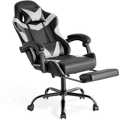 Sweetcrispy Gaming Stuhl, Gaming Chair mit Fußstütze Kopfstütze Lendenwirbelstütze, Ergonomischer PC Stuhl, Höhenverstellbarer Bürostuhl Computerstuhl, Drehbarer Schreibtischstuhl, Modernes Weiß Sweetcrispy Gaming Stuhl, Gaming Chair mit Fußstütze Kopfstütze Lendenwirbelstütze, Ergonomischer PC Stuhl, Höhenverstellbarer Bürostuhl Computerstuhl, Drehbarer Schreibtischstuhl, Modernes Weiß