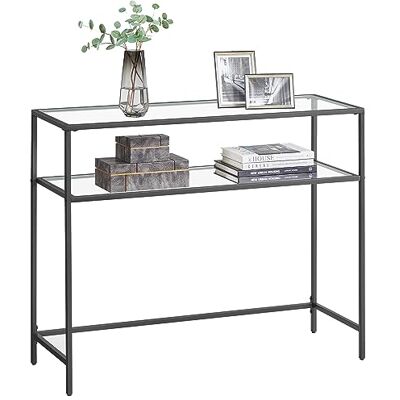 VASAGLE Konsolentisch, Eingangstisch, Sofaspitze, Tischplatte aus Hartglas, Metallrahmen, 2 Ebenen, verstellbare Füße, für Wohnzimmer, Eingang, Flur, Schwarz LGT025B01 VASAGLE Konsolentisch, Eingangstisch, Sofaspitze, Tischplatte aus Hartglas, Metallrahmen, 2 Ebenen, verstellbare Füße, für Wohnzimmer, Eingang, Flur, Schwarz LGT025B01