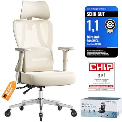 SONGMICS Bürostuhl ergonomisch, Schreibtischstuhl, Gaming-Stuhl, verstellbare Lenden-, Kopfstütze, Armlehnen, für Verschiedene Körpergröße, bis zu 150 kg belastbar, Kamelbraun- wolkenweiß OBN067LJ01 SONGMICS Bürostuhl ergonomisch, Schreibtischstuhl, Gaming-Stuhl, verstellbare Lenden-, Kopfstütze, Armlehnen, für Verschiedene Körpergröße, bis zu 150 kg belastbar, Kamelbraun- wolkenweiß OBN067LJ01